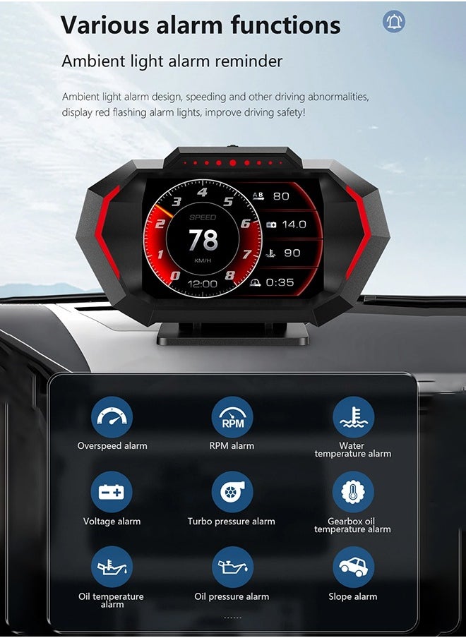 ديقيساند - شاشة عرض عالية الدقة OBD + GPS HUD للسيارة على كمبيوتر اللوحة عداد السرعة الرقمي ودرجة حرارة الماء واستهلاك الوقود ومقياس المنحدر لمعظم المركبات بعد عام 2008 - Image 1