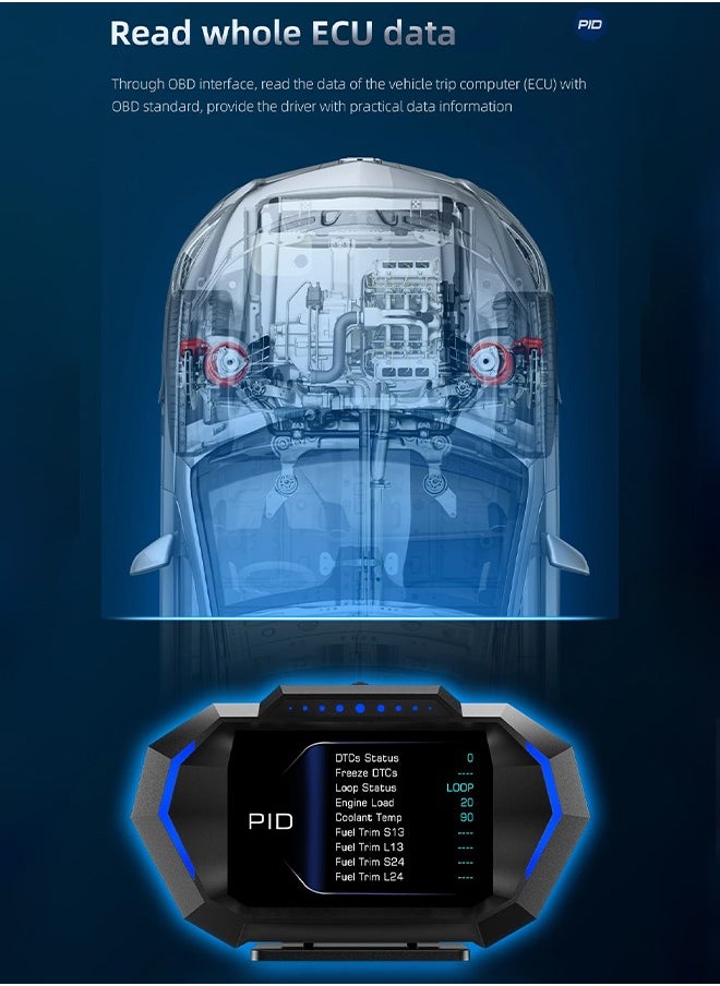 ديقيساند - شاشة عرض عالية الدقة OBD + GPS HUD للسيارة على كمبيوتر اللوحة عداد السرعة الرقمي ودرجة حرارة الماء واستهلاك الوقود ومقياس المنحدر لمعظم المركبات بعد عام 2008 - Image 1