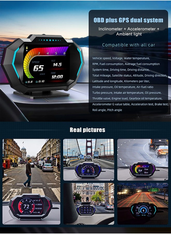 ديقيساند - شاشة عرض عالية الدقة OBD + GPS HUD للسيارة على كمبيوتر اللوحة عداد السرعة الرقمي ودرجة حرارة الماء واستهلاك الوقود ومقياس المنحدر لمعظم المركبات بعد عام 2008 - Image 1