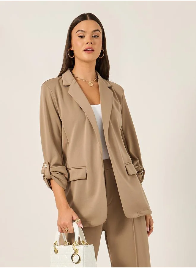 Styli Solid Regular Fit Notch Label Neck Blazer