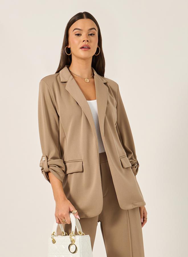 Styli Solid Regular Fit Notch Label Neck Blazer - Image 1