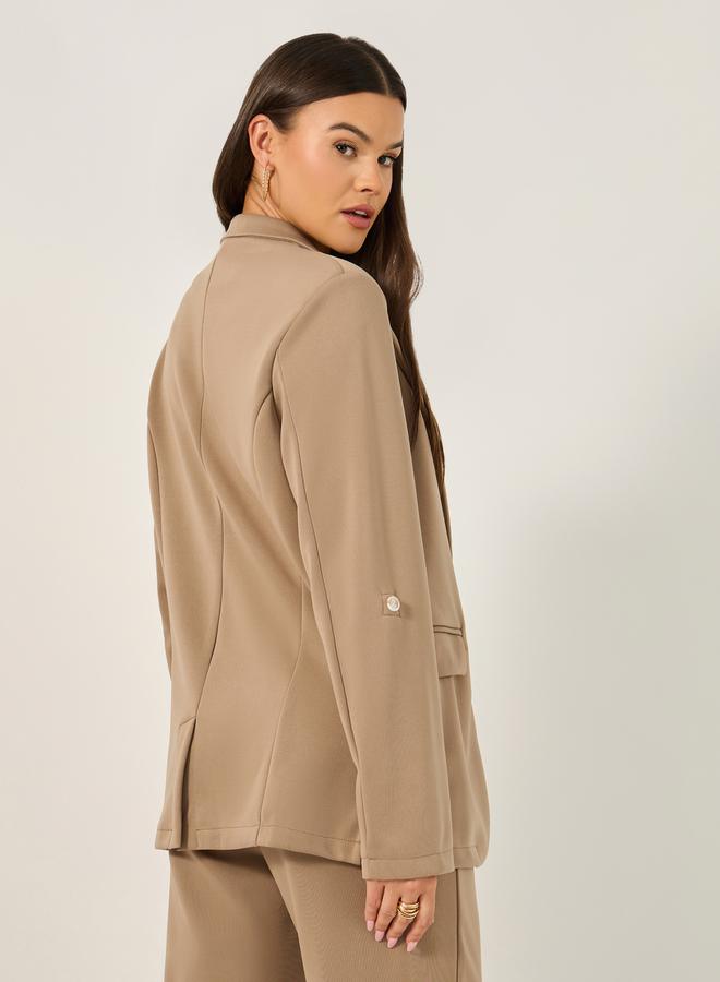Styli Solid Regular Fit Notch Label Neck Blazer - Image 5