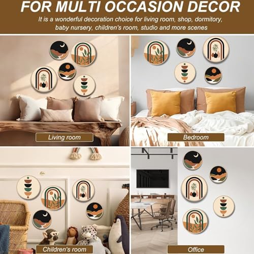 Nozvera Boho Geometric Wall Art Set of 5 – Modern Abstract Round Prints with Moon, Sun, Arches, and Nature Designs – Minimalist Aesthetic Wall Decor for Living Room or Bedroom - Image 5