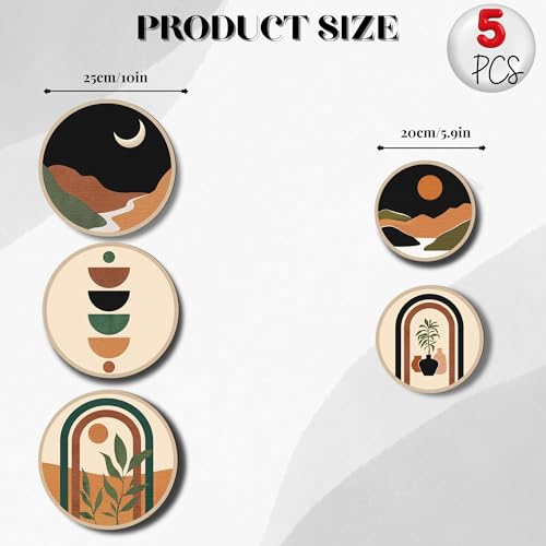 Nozvera Boho Geometric Wall Art Set of 5 – Modern Abstract Round Prints with Moon, Sun, Arches, and Nature Designs – Minimalist Aesthetic Wall Decor for Living Room or Bedroom - Image 3