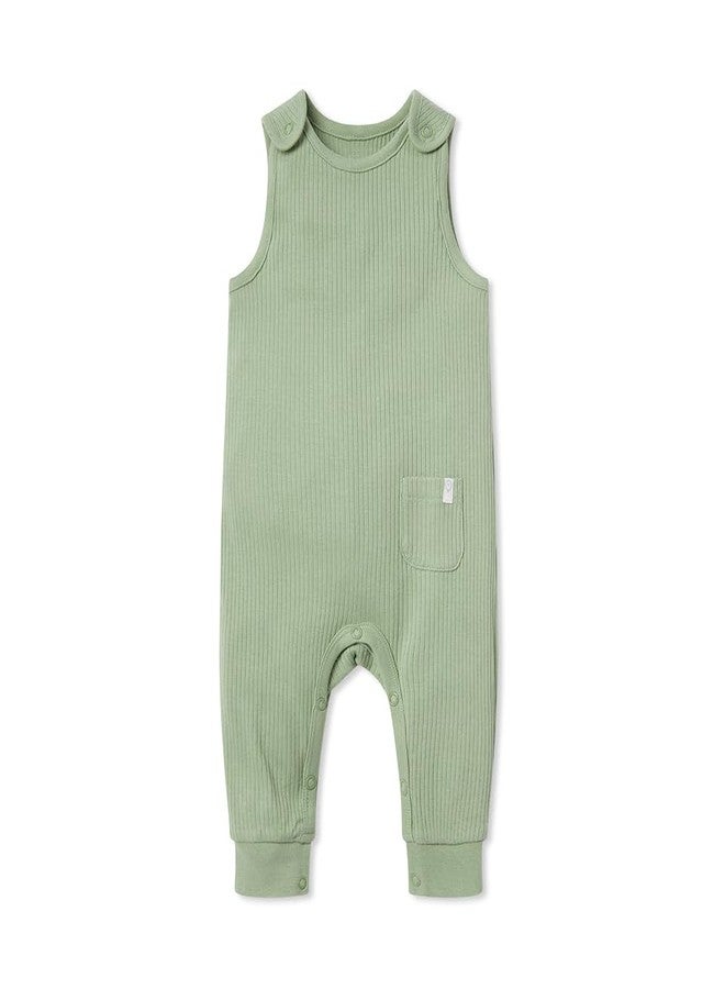 موري جمبسوت موري للأطفال للجنسين، بلون أخضر مضلع، مزود بأزرار كبس على الكتف وجيب - جمبسوت قطعة واحدة للأولاد والبنات - من 18 إلى 24 شهرًا - Image 1