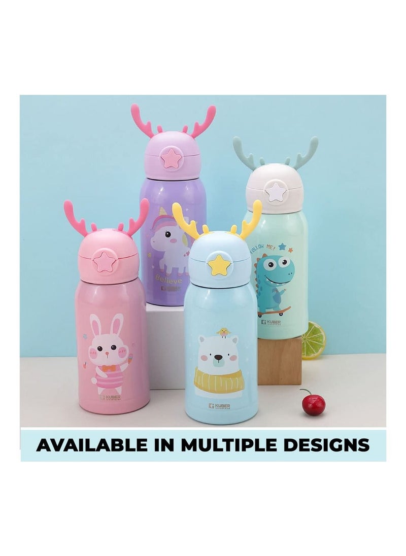 Kuber Industries - Water Bottle For Kids Bunny Design Stainless Steel Flask With Straw Cup & Fabric Cover Sipper Bottle 500ml - Image 1