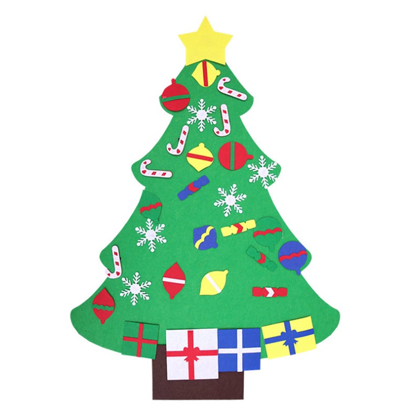 Felt Christmas Tree Decoration Set Kids Xmas Gift DIY Felt Christmas Tree Hanging Wall Decoration with Detachable Ornaments - Image 2