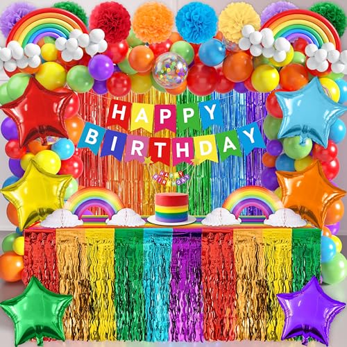 THAWAY Rainbow Birthday Decorations 104Pcs Colorful Birthday Party Decorations for Boys and Girls Rainbow Party Supplies Colorful Streamers Party Decors Set Birthday Party Backdrop - Image 1