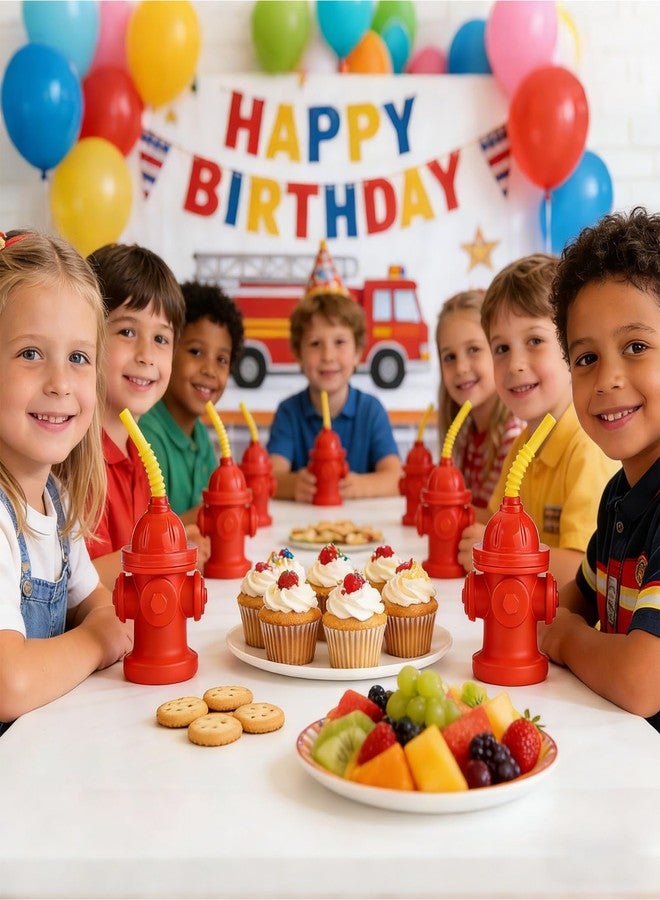 Haundry 16-Pack Fire Hydrant Straw Cups With Lids for Party Decorations, 10oz Firefighter Firetruck Birthday Party Decorations, Reusable Red Plastic Party Supplies - Image 5
