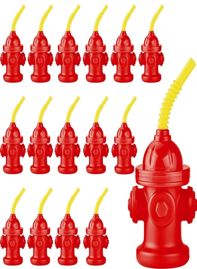 Haundry 16-Pack Fire Hydrant Straw Cups With Lids for Party Decorations, 10oz Firefighter Firetruck Birthday Party Decorations, Reusable Red Plastic Party Supplies - Image 1
