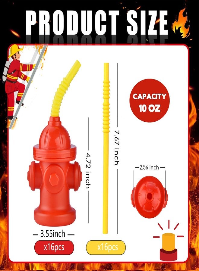 Haundry 16-Pack Fire Hydrant Straw Cups With Lids for Party Decorations, 10oz Firefighter Firetruck Birthday Party Decorations, Reusable Red Plastic Party Supplies - Image 2
