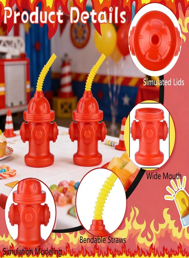 Haundry 16-Pack Fire Hydrant Straw Cups With Lids for Party Decorations, 10oz Firefighter Firetruck Birthday Party Decorations, Reusable Red Plastic Party Supplies - Image 3
