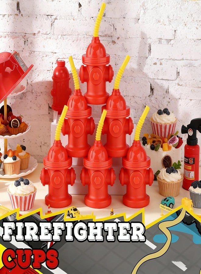 Haundry 16-Pack Fire Hydrant Straw Cups With Lids for Party Decorations, 10oz Firefighter Firetruck Birthday Party Decorations, Reusable Red Plastic Party Supplies - Image 4