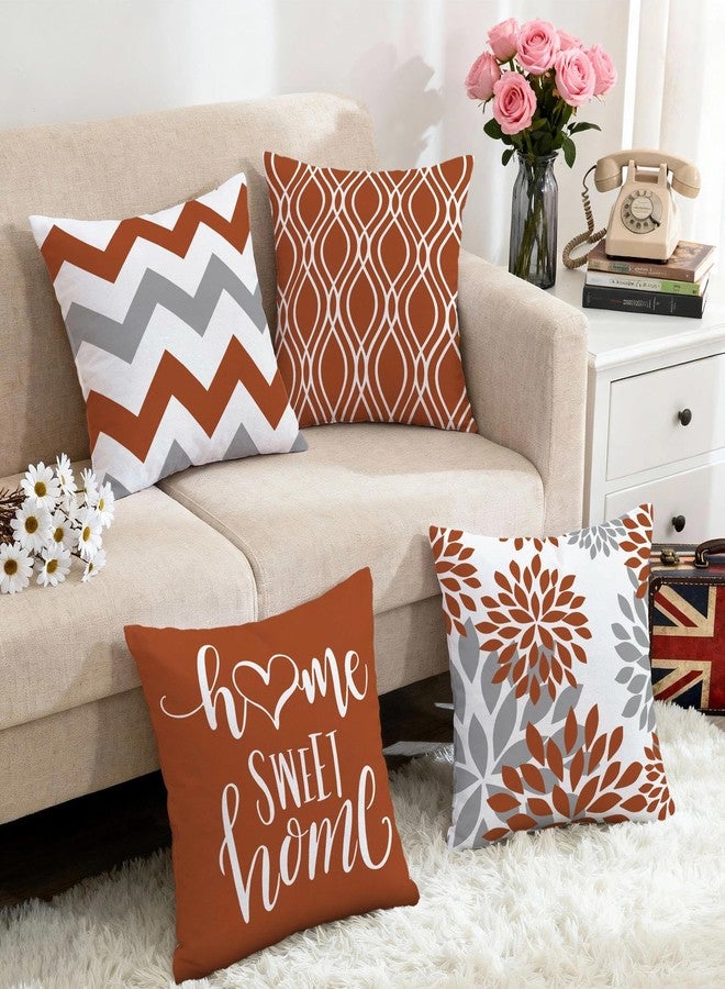 Hexagram Geometric Burnt Orange Pillow Covers 18x18 Set of 4, Decorative Outdoor Boho Modern Throw Pillow Covers, Home Sweet Home Farmhouse Cushion Case for Couch Sofa Bedroom Indoor Decor(No Insert) - Image 5