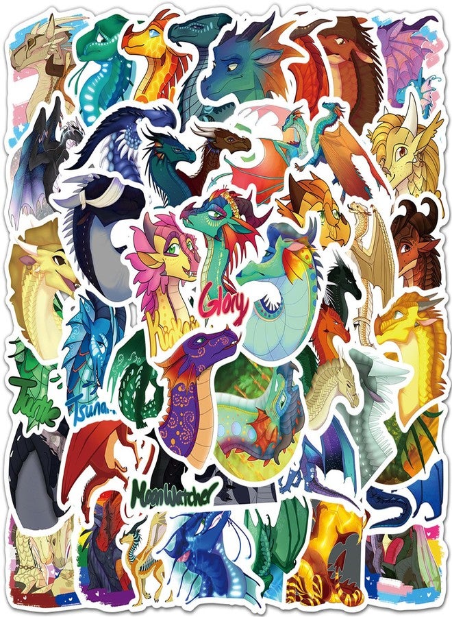 PWSTY 50Pcs Cute Cartoon Wings of Fire Stickers - Fantasy Literature Decorative Waterproof Decal Stickers for Kids, Teens & Adults for Water Bottle Laptop Toy Sticker (Wings) - Image 1