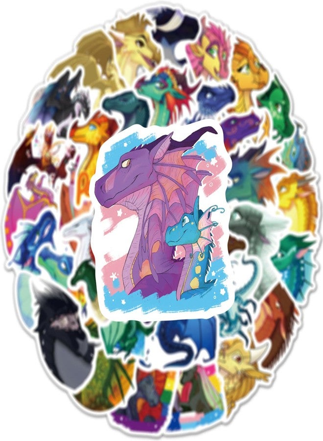 PWSTY 50Pcs Cute Cartoon Wings of Fire Stickers - Fantasy Literature Decorative Waterproof Decal Stickers for Kids, Teens & Adults for Water Bottle Laptop Toy Sticker (Wings) - Image 2