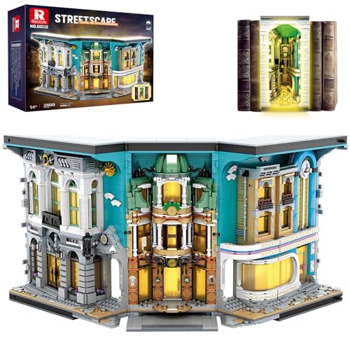 Reobrix Book Nook Building with Light Streetscape BookNook Building Kit 66032 for BookshelfHome Decor 2899 PCS Bookend Model Toy Gift for Adults 14 - Image 1