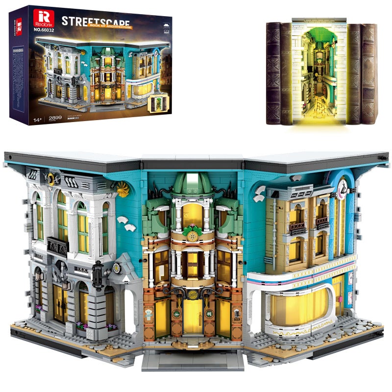 Reobrix Book Nook Building with Light Streetscape BookNook Building Kit 66032 for BookshelfHome Decor 2899 PCS Bookend Model Toy Gift for Adults 14 - Image 3