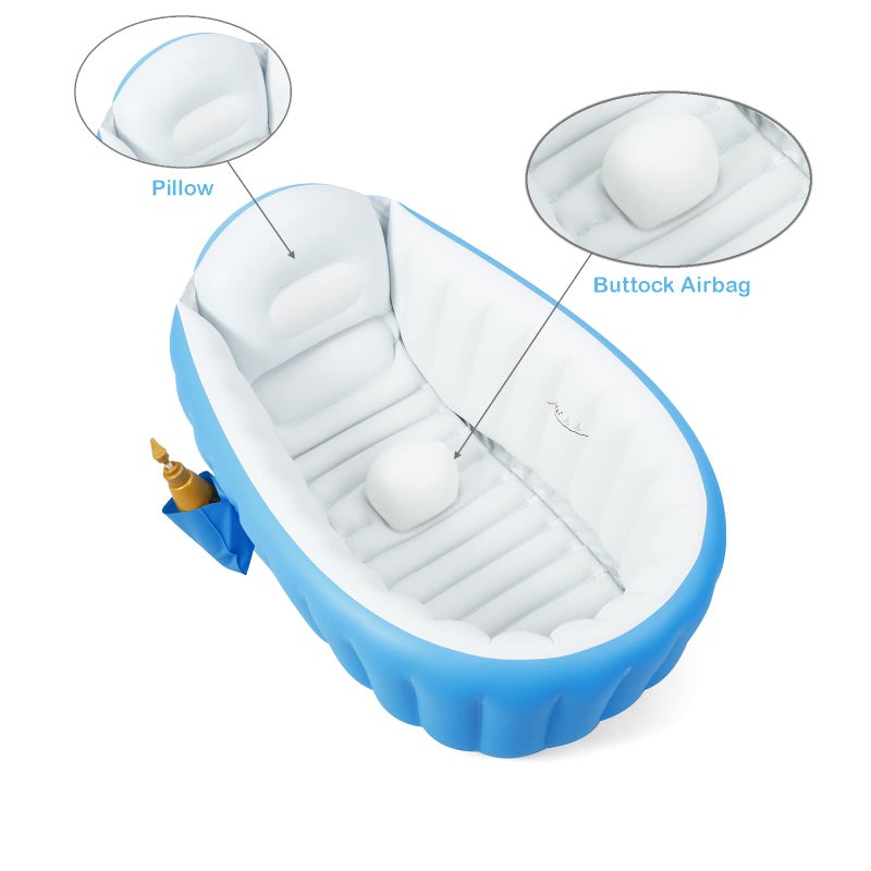 PandaEar Baby Inflatable Bathtub, Portable Travel Baby Infant Bath Tub Toddler Bathtub with Air Pump, Foldable Non-Slip Shower Basin Mini Air Swimming Pool for Newborn (Blue) - Image 4