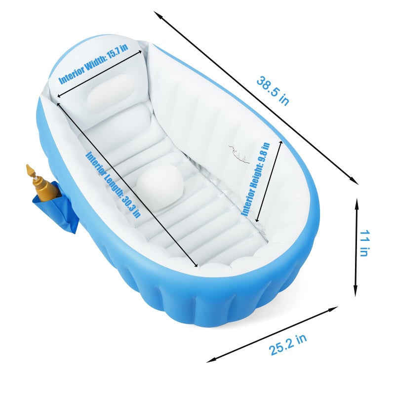 PandaEar Baby Inflatable Bathtub, Portable Travel Baby Infant Bath Tub Toddler Bathtub with Air Pump, Foldable Non-Slip Shower Basin Mini Air Swimming Pool for Newborn (Blue) - Image 2