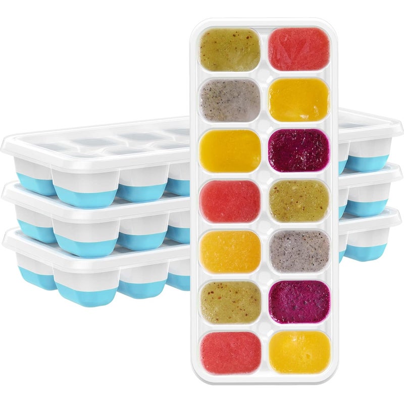 Aimercy Ice Cube Trays for Freezer with Lid 4 Pack BPAFree Stackable Silicone Ice Cube Molds No Spill Easy Release Durable Flexible 14 Ice Cube Trays for Food Cocktail Whiskey Chocolate Blue - Image 1