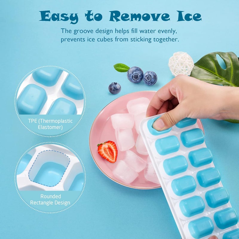 Aimercy Ice Cube Trays for Freezer with Lid 4 Pack BPAFree Stackable Silicone Ice Cube Molds No Spill Easy Release Durable Flexible 14 Ice Cube Trays for Food Cocktail Whiskey Chocolate Blue - Image 2