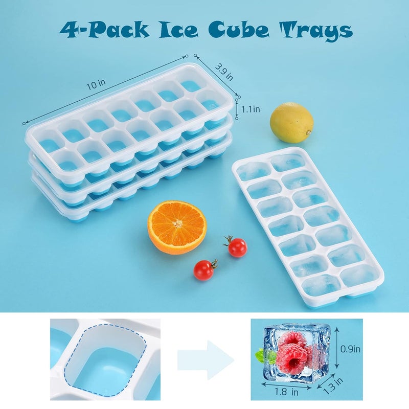 Aimercy Ice Cube Trays for Freezer with Lid 4 Pack BPAFree Stackable Silicone Ice Cube Molds No Spill Easy Release Durable Flexible 14 Ice Cube Trays for Food Cocktail Whiskey Chocolate Blue - Image 5