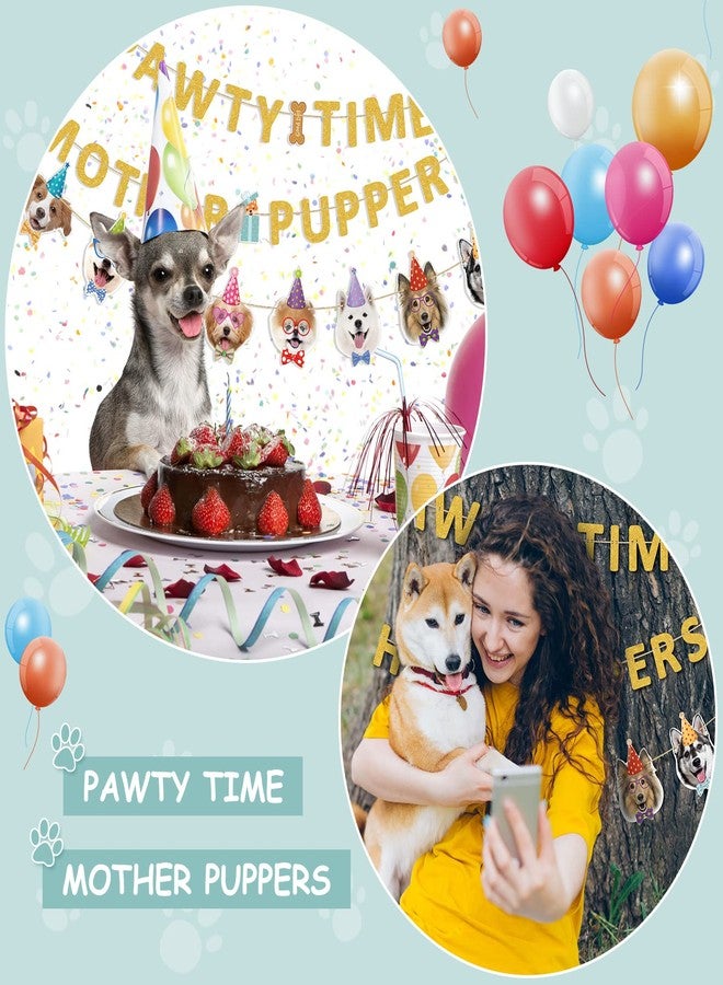 Woanger 3 Pieces Let's Pawty Banner Gold Glitter Mother Puppers Pawty Time Banners for Dog Birthday Party Supplies and Decorations - Image 5