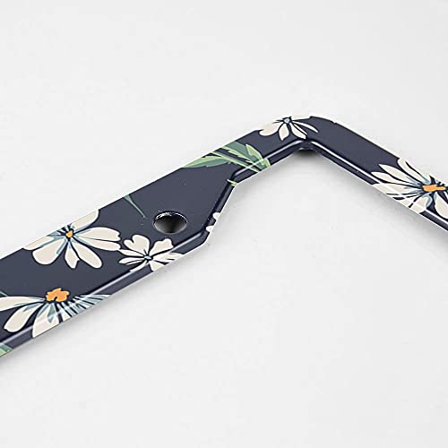Beabes Cute Daisy Print License Plate Frame Auto Tag Frames Vintage Flower License Plates Holder 2 Holes White Green Black Decorative Car Truck Motorcycle License Plates Tag for Men Women - Image 3
