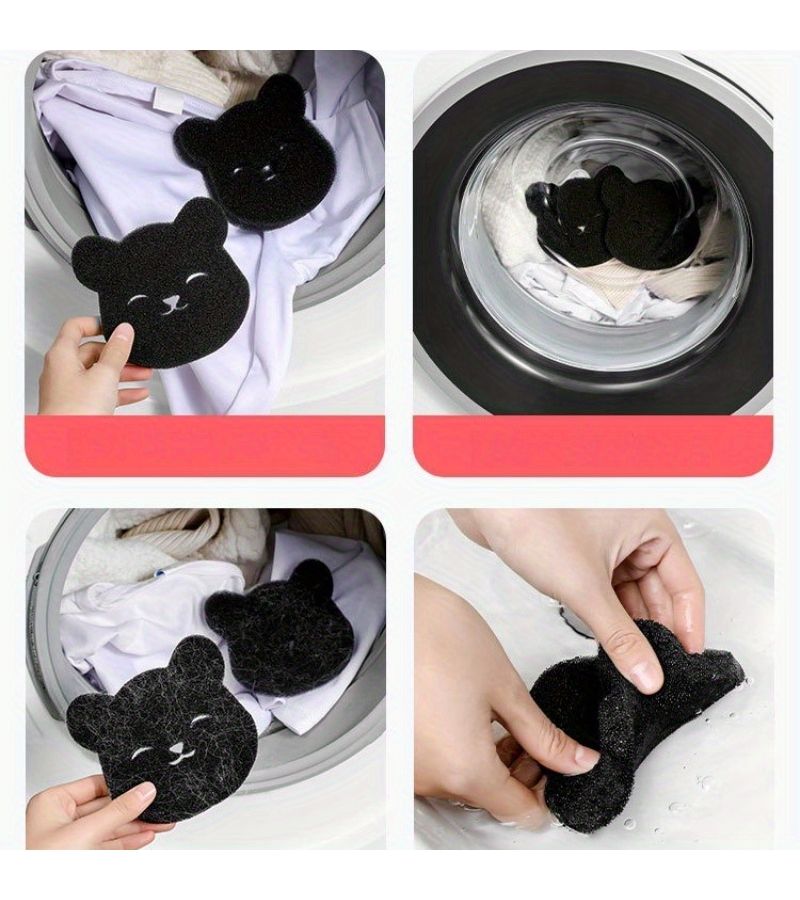 2pcs Thickened Bear Model Cute Black Brown Hair Sticker Magic Hair Remover Expressive Laundry Ball Soft Sponge Attachment For Bed Sofa Pet Hair Removal Safe Washing Machine Clothing Home Cleaning Lint Trap Compact Portable Design - Image 3