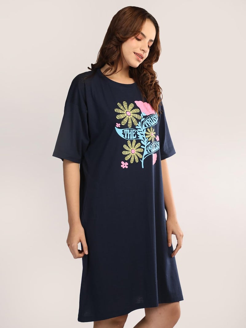 Duchess Mom T-Shirt Dress | Night Dress | Loose Fit | Pre and Post Pregnancy Navy - Image 4