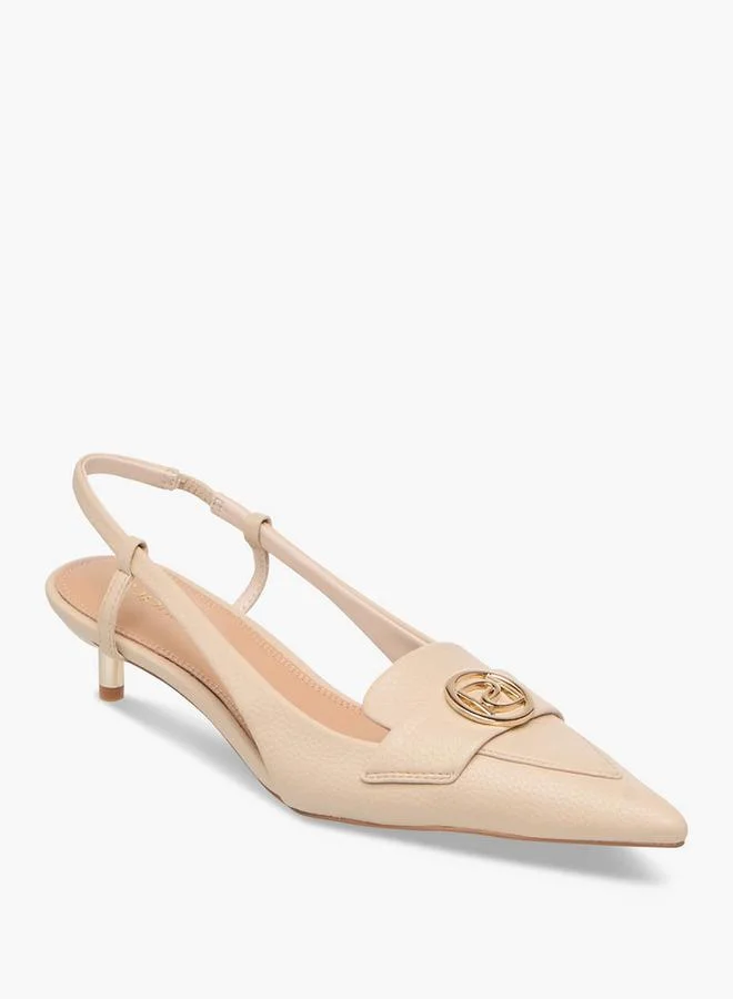 Paprika Metallic Accent Slingback Shoes With Kitten Heels