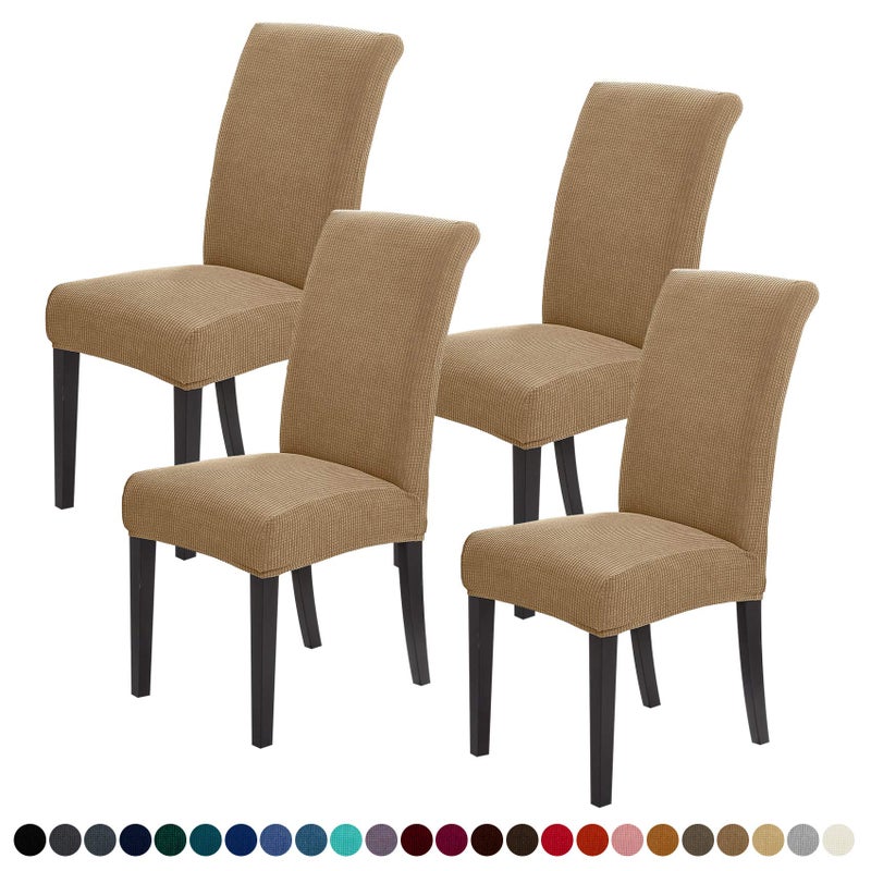 Joccun Chair Covers for Dining Room Set of 4 Dining Chair Slipcovers Stretch Dining Room Chair Covers Seat ProtectorWashable Parsons Chair Cover for HomeHotelBanquetTan4 Pack