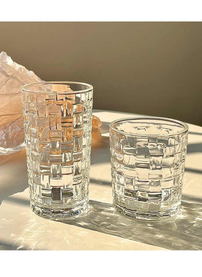 2pcs(1 high +1 low) Glass Water Cup Drinking Glasses Set Durable and Stylish for Water Glass. Juice Glass Cups and Mixed Drink Tumblers. embossed water cup glass high temperature resistant home juice coffee cold drink cup