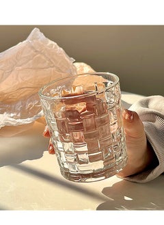 Angmei 2pcs(1 high +1 low) Glass Water Cup Drinking Glasses Set Durable and Stylish for Water Glass. Juice Glass Cups and Mixed Drink Tumblers. embossed water cup glass high temperature resistant home juice coffee cold drink cup  - Image 3