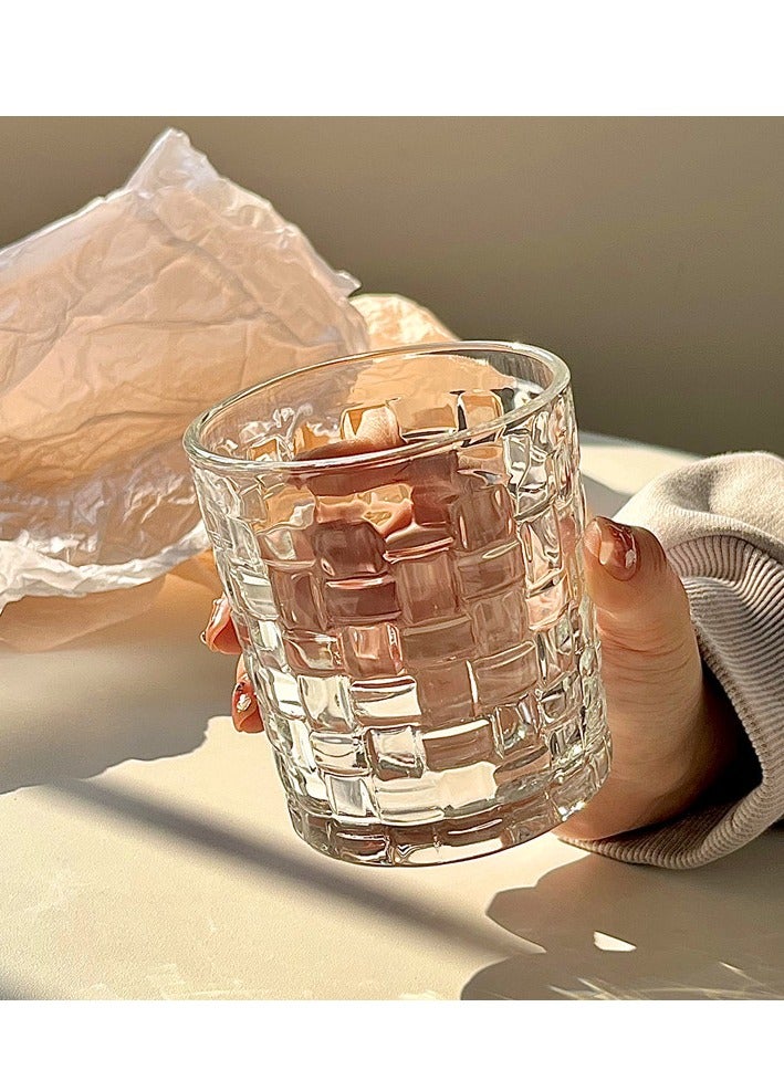 2pcs(1 high +1 low) Glass Water Cup Drinking Glasses Set Durable and Stylish for Water Glass. Juice Glass Cups and Mixed Drink Tumblers. embossed water cup glass high temperature resistant home juice coffee cold drink cup