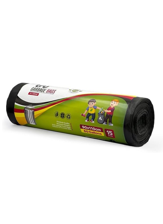 Tru Garbage Bags Roll Black 90x110cm 60 Gallon X-Large (Street bin bags) - 15 Bags  - Image 2