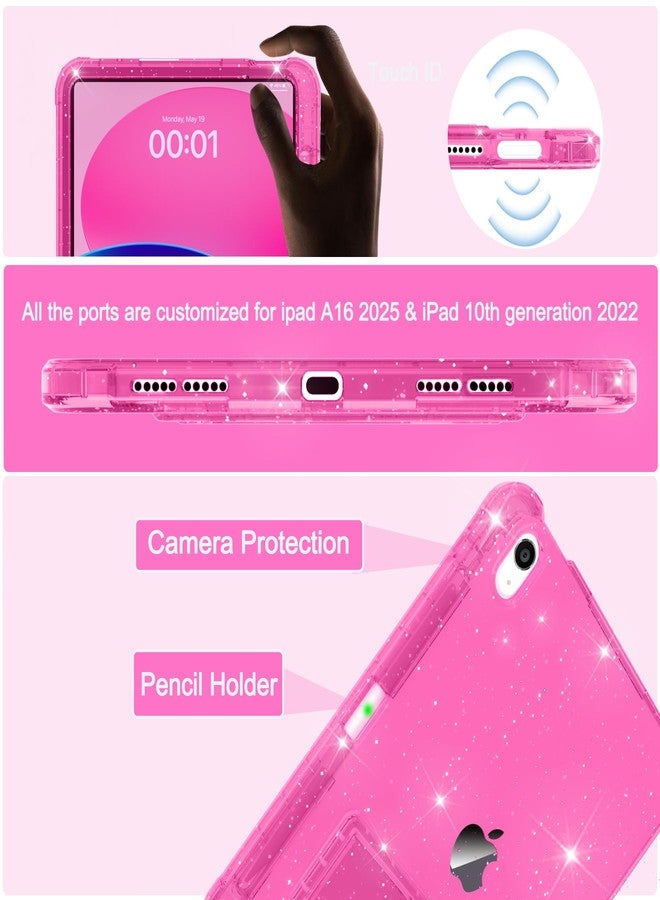 Rantice Case for iPad A16 11-inch 11th Generation, iPad 10th Generation Case 10.9 Inch, Pencil Holder & Kickstand - Slim, Glittery and Shockproof Bumper for Women and Girls, Rosered Glitter - Image 3