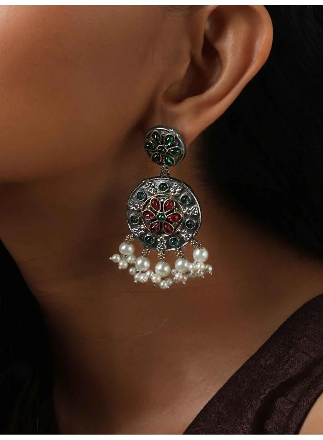 trueBrowns trueBrowns Silver Gold Tone Circular Stone Earrings