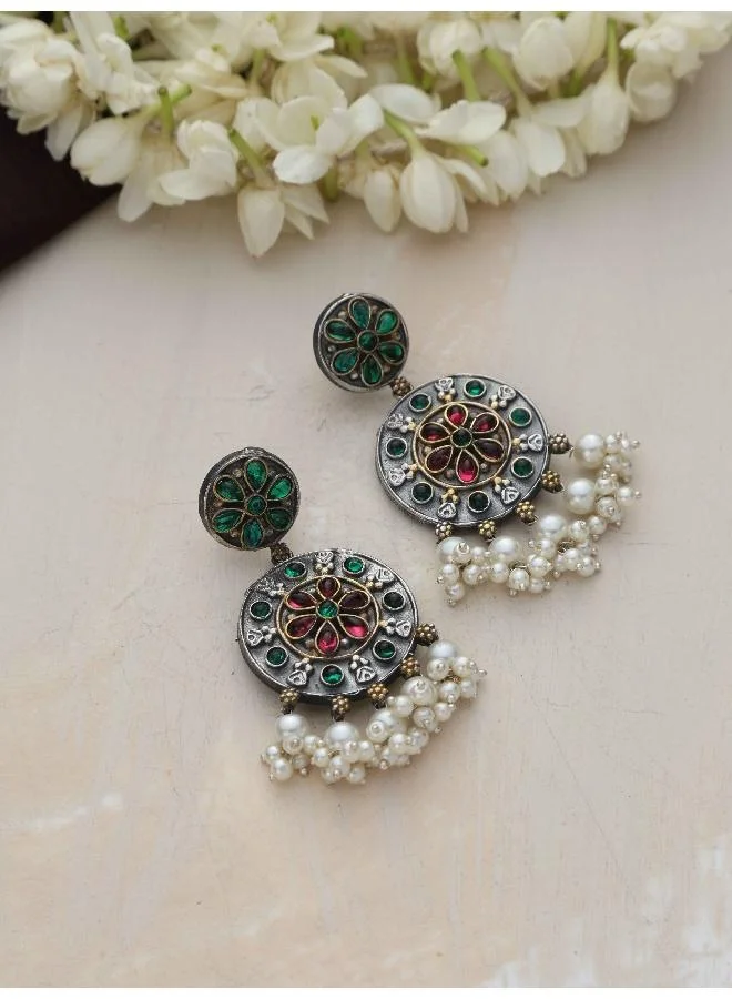 trueBrowns trueBrowns Silver Gold Tone Circular Stone Earrings