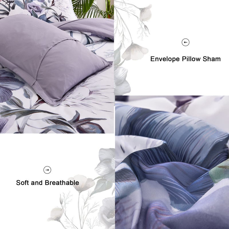 Luxudecor Floral Comforter Set King Size 7 Piece, Purple Flower Bed in a Bag, Elegant Floral Comforter with Sheet Set, Soft Microfiber Bedding Set for All Season (Purple, 104"x90") - Image 4