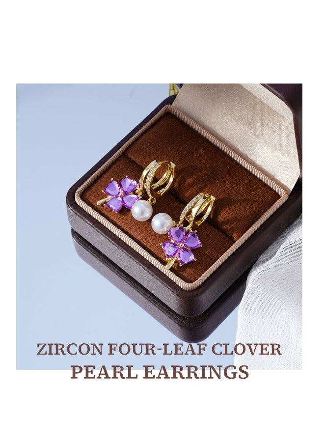 Generic Amethyst crystal clover floral pearl earrings for women - a luxurious and sophisticated fashion statement that exudes elegance. The perfect gift for your girlfriend, wife, mother, or bridesmaid.  - Image 3