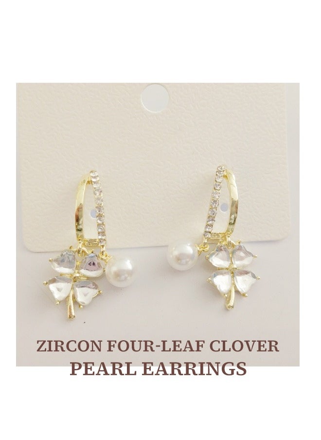 Generic Amethyst crystal clover floral pearl earrings for women - a luxurious and sophisticated fashion statement that exudes elegance. The perfect gift for your girlfriend, wife, mother, or bridesmaid.  - Image 5