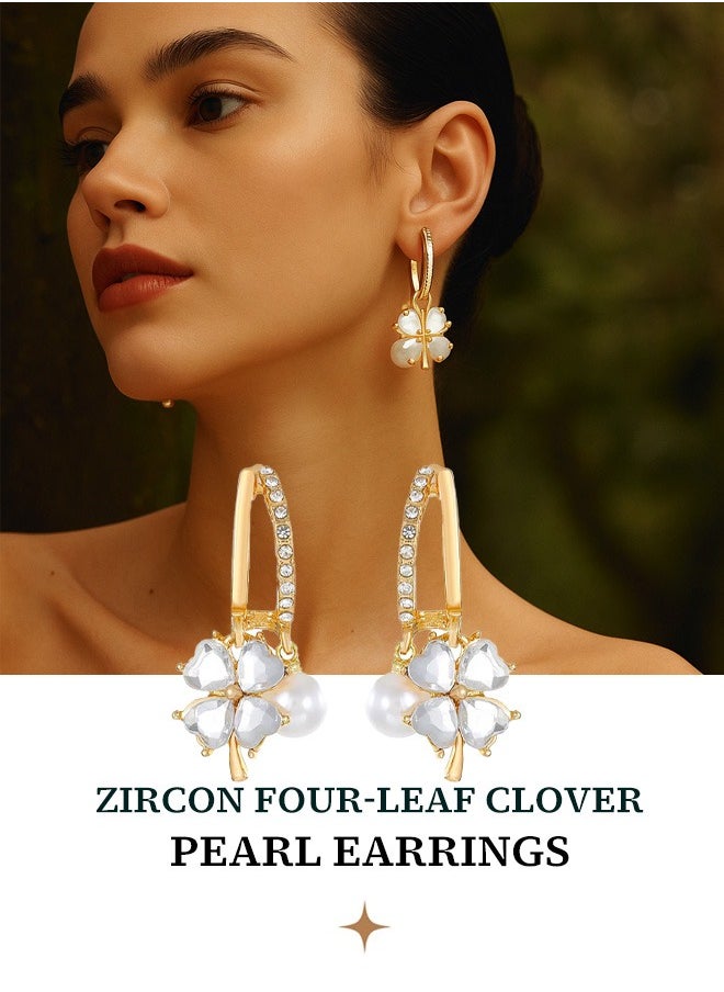 Generic Amethyst crystal clover floral pearl earrings for women - a luxurious and sophisticated fashion statement that exudes elegance. The perfect gift for your girlfriend, wife, mother, or bridesmaid.  - Image 2
