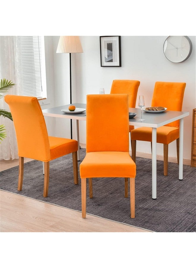 Styleys Velvet Dining Chair Covers Stretch Chair Covers for Dining Room Chair Protector Covers Slipcover Chair Covers (Pack of 6, Orange, VEMC11) - Image 2