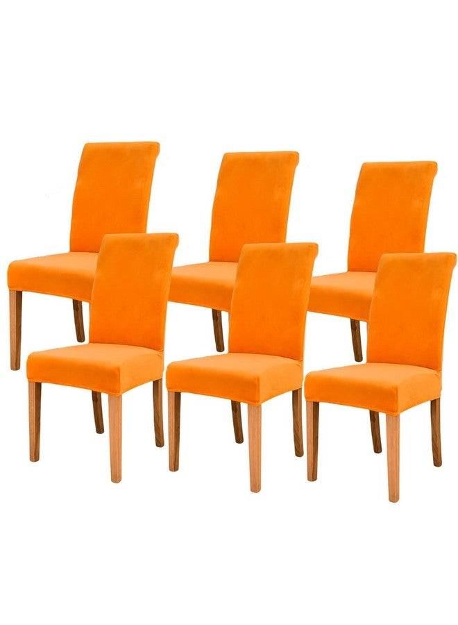 Styleys Velvet Dining Chair Covers Stretch Chair Covers for Dining Room Chair Protector Covers Slipcover Chair Covers (Pack of 6, Orange, VEMC11) - Image 1
