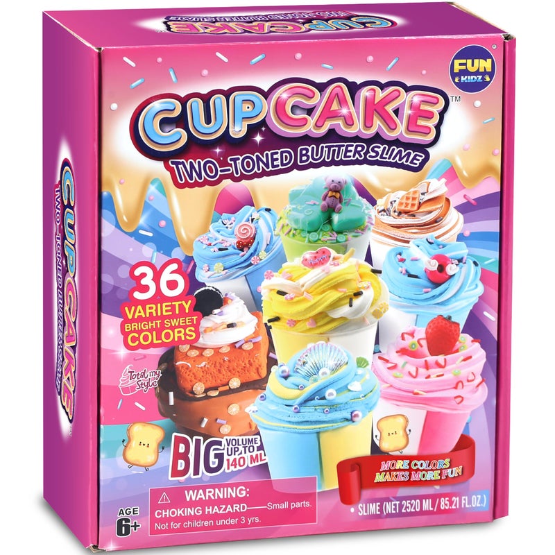 FUN KIDZ 36 Big Cupcake Butter Slime Packs for Girls FunKidz Two Toned Butter Slime Kit for Kids Party Favors Premade Bulk Slime Toys - Image 2