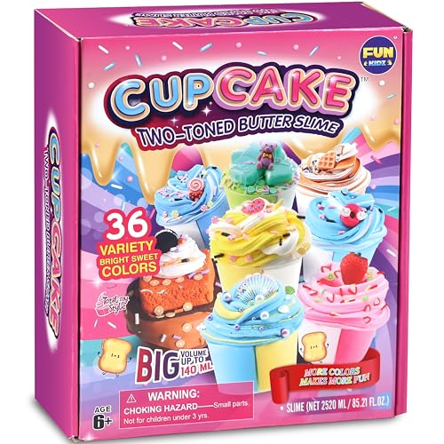 FUN KIDZ 36 Big Cupcake Butter Slime Packs for Girls FunKidz Two Toned Butter Slime Kit for Kids Party Favors Premade Bulk Slime Toys - Image 1