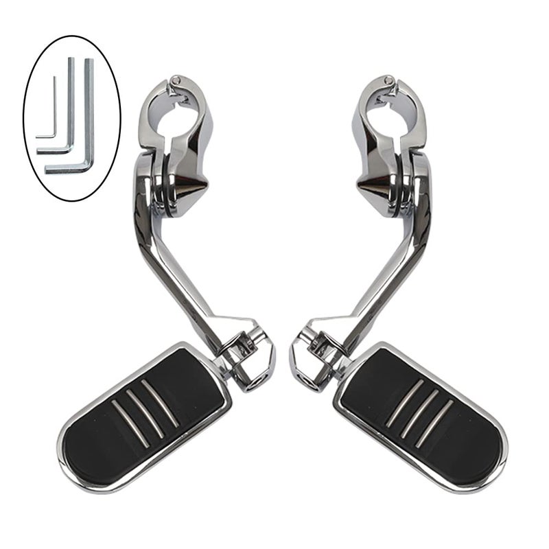 HIMIKI Motorcycle Highway Pegs Crash Bar Adjustable Foot Peg Compatible with Softail Sportster Electra Road Glide Road King Street Glide with 125 Engine Guard Chrome Long Angled