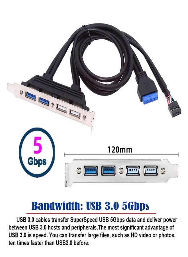 NFHK Internal Four USB2.0 & USB 3.0 Female Mount Panel to Motherboard 9pin 19pin 20pin Baffle Cable with PCI Bracket 50cm - Image 2